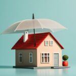 A model home with an umbrella over it, symbolizing home insurance